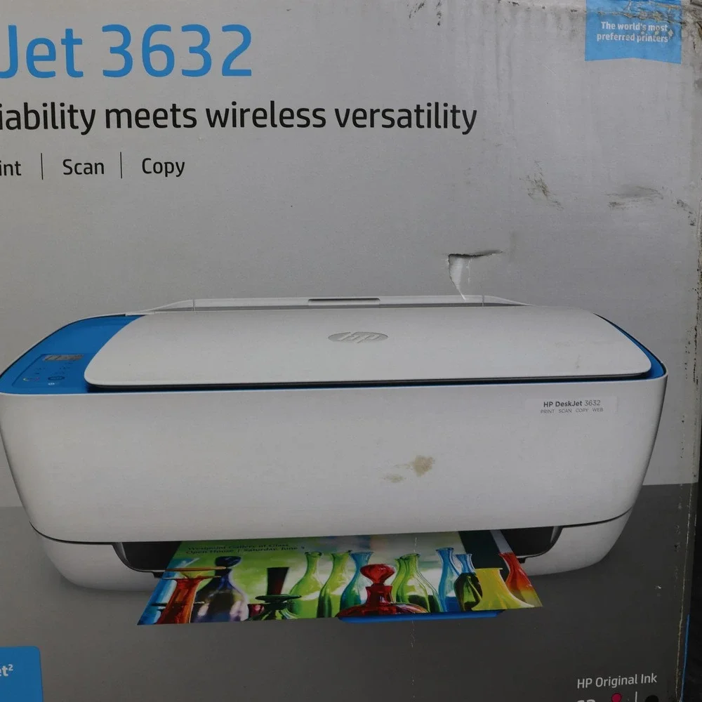 HP DeskJet 3632 All-In-One Inkjet Printer Color WiFi USB Copier Scanner White